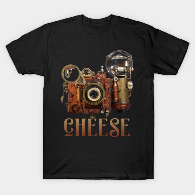 Unique Steampunk Camera Say CHEESE Flash Filmmaker T-Shirt by Dibble Dabble Designs